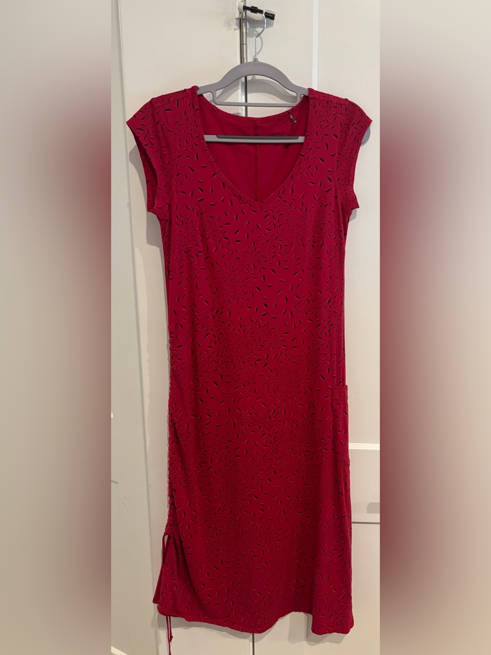 Toad&Co Red V-Neck Midi Dress with Subtle Print. Size XS